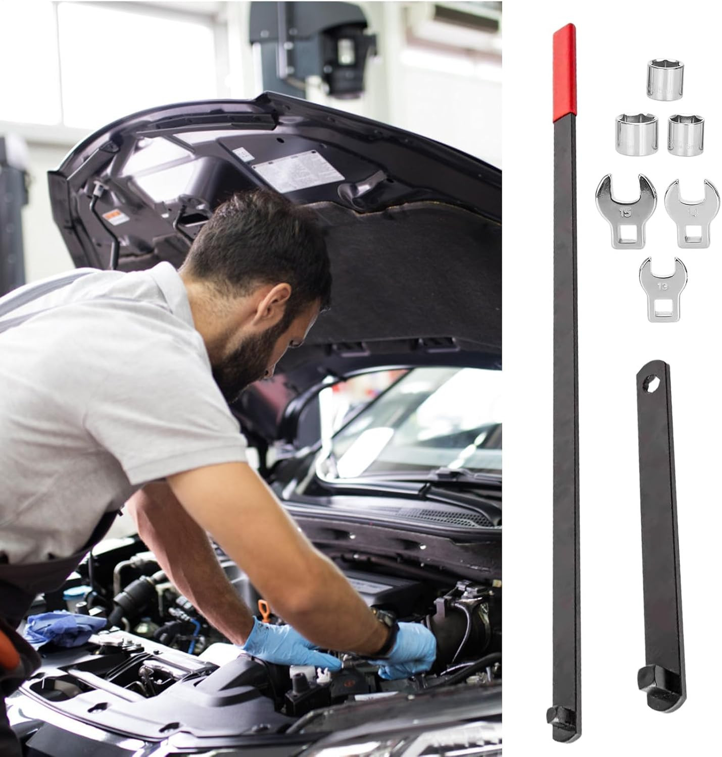 Serpentine Belt Tool Kit,Universal 3/8" 1/2" Drive Serpentine Belt Adjust Tighte