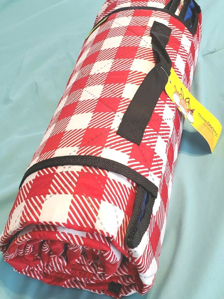 Three Donkeys 79 x 79" Picnic Blanket, Red & White Checker Pattern