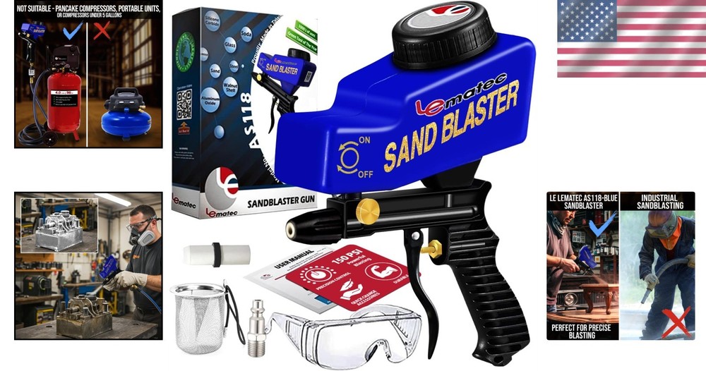 AS118 Gravity Feed Sandblaster Kit - Lightweight, Ideal for DIY & Rust Removal