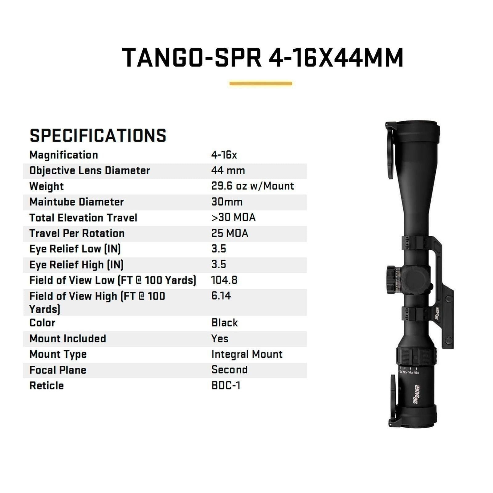 SIG SAUER Tango-SPR 4-16x44mm 30mm Tube Second Focal Plane/SFP/F2 Shockproof...