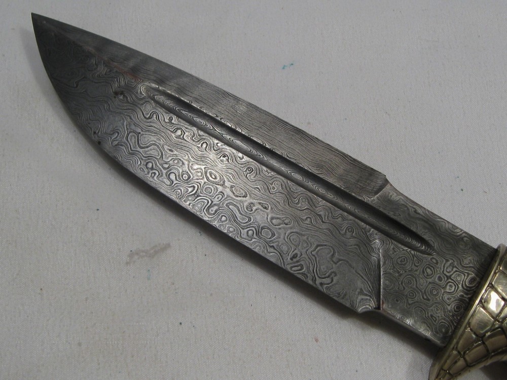 HEAVY Damascus Knife w/ Scabbard (Not Sharpened). #49