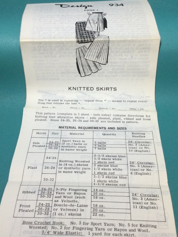 Vtg Mail Order Design 934 KNITTED SKIRTS Pattern Original