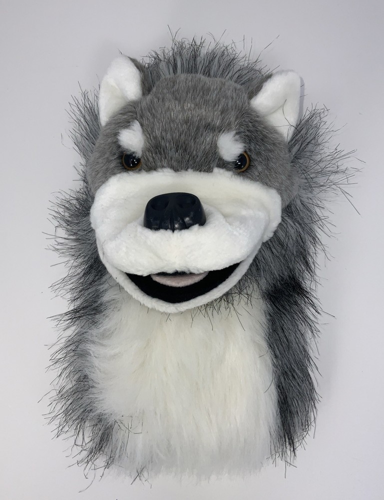 AURORA Gray White Wolf 10" Plush Hand Puppet