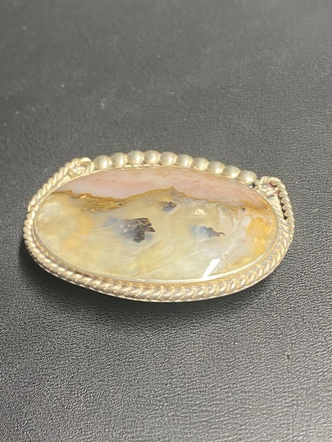 925 STERLING SILVER MOSS AGATE BROOCH