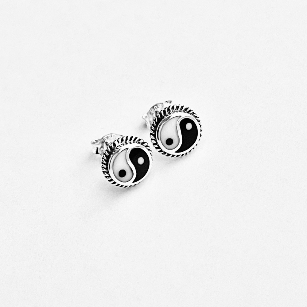 Sterling Silver Yin and Yang Earring with Braid, Silver Earrings, Stud Earring