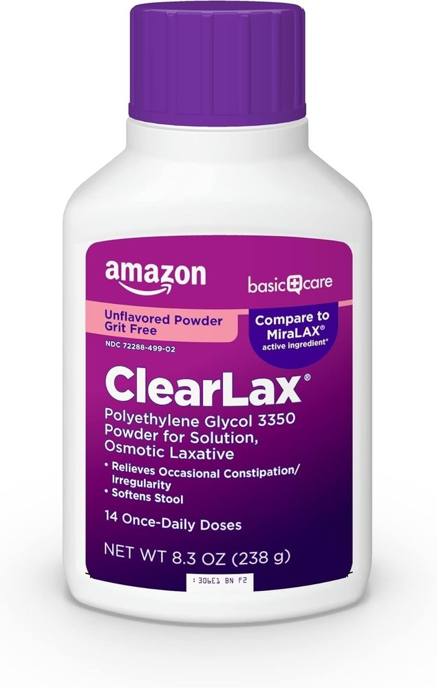 Amazon Basic Care ClearLax PEG 3350 Osmotic Laxative 8.3oz Comparable to MiraLAX