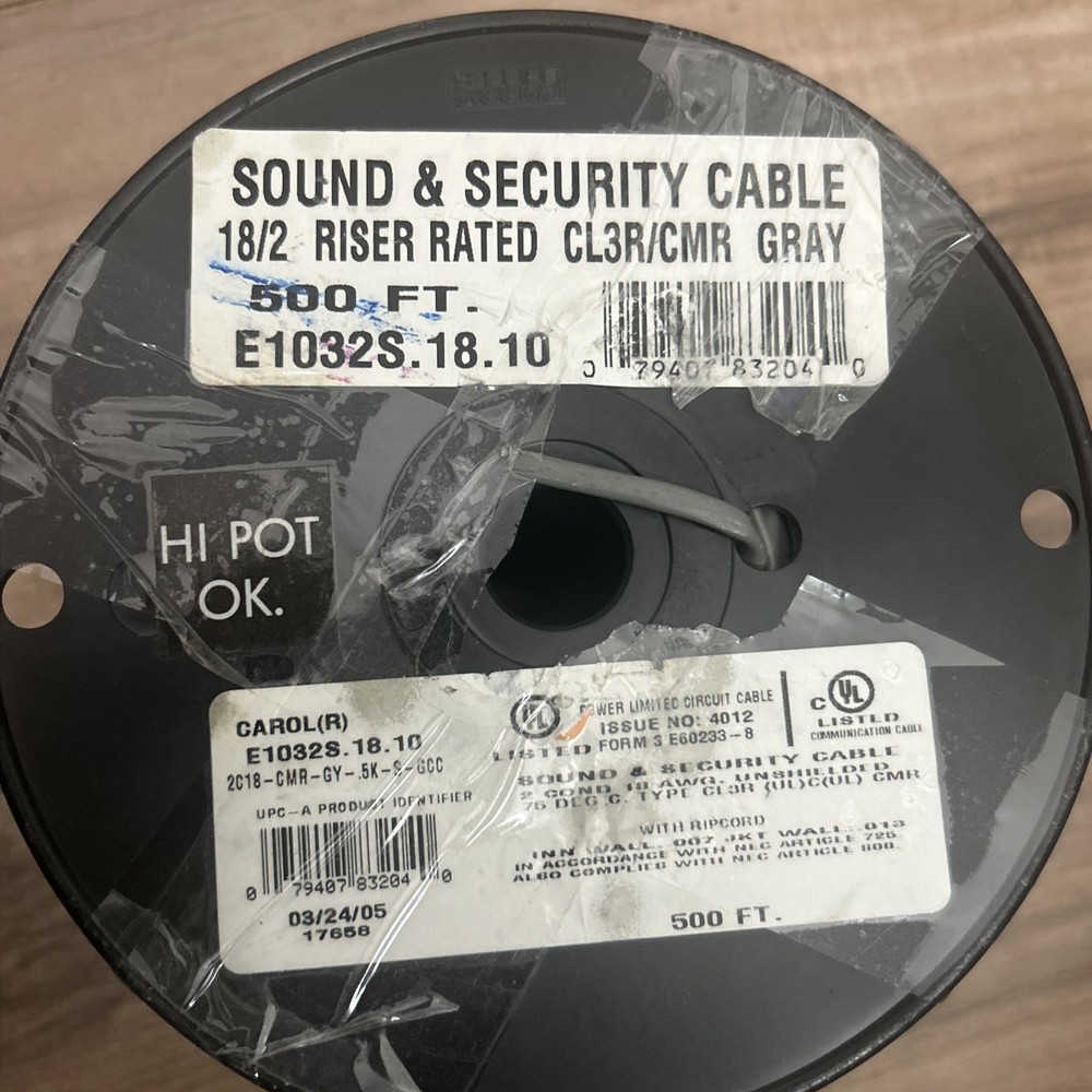 Carol E1032S 18/2C Bare Copper Sound/Security/Alarm Cable Riser Gray