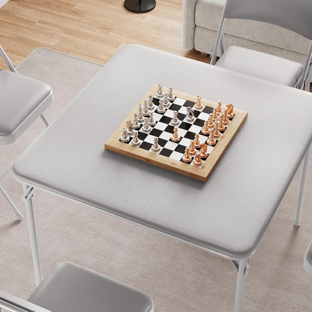 Folding Card Table Portable Square Card Table Foldable Tables W/ Upholstered PU