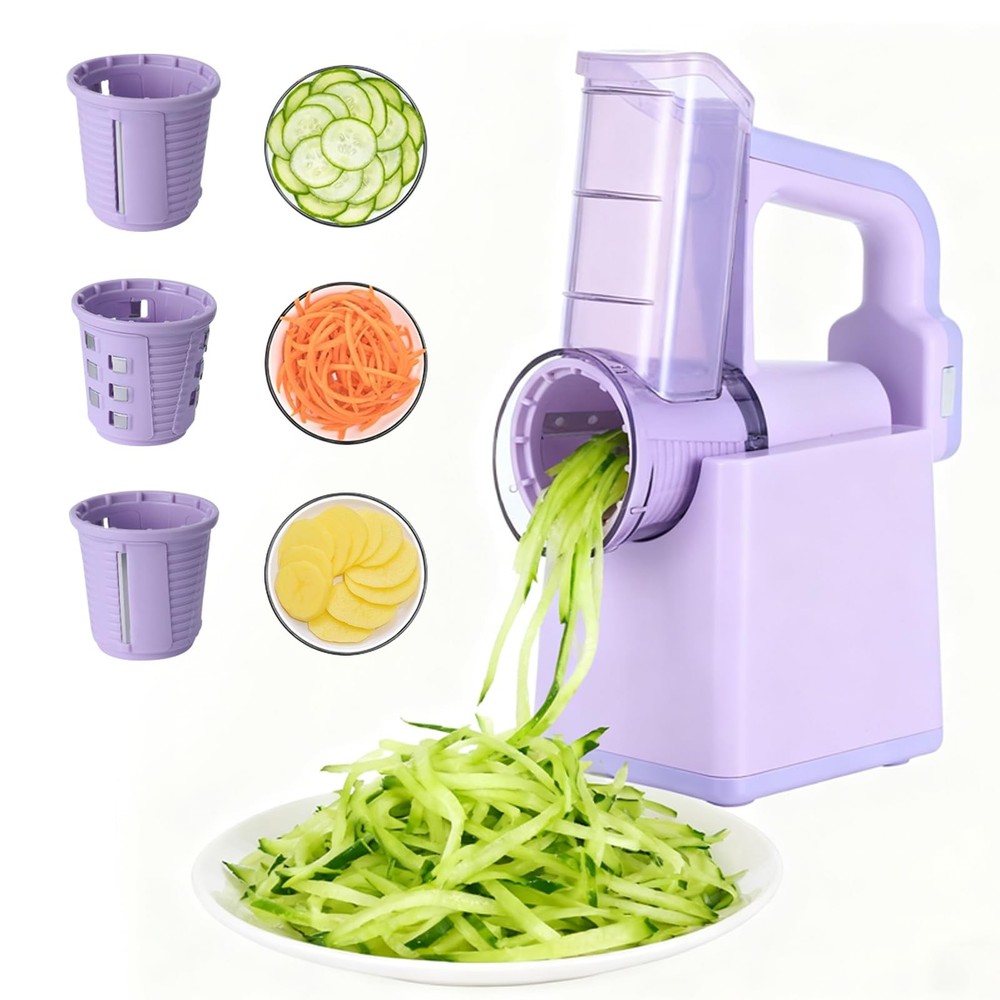 Kitchen Rotary Vegetable Chopper 3 Blade Cheese Shredder& 3 Interchangeable D...