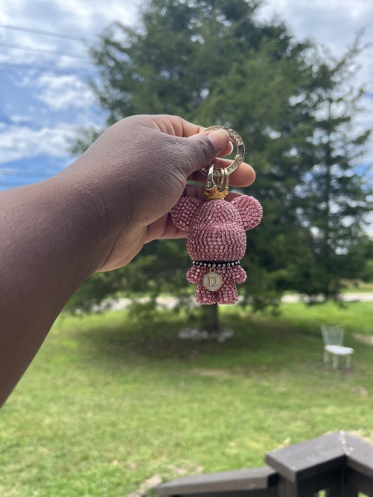 pink rhinestone bear keychain
