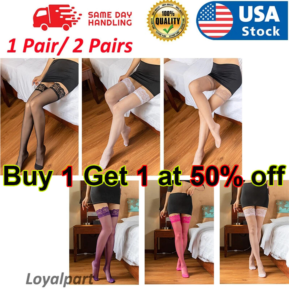 1-2Pairs Lady's Lace Top Stay Up Thigh-High Stockings Women Sexy Pantyhose Socks