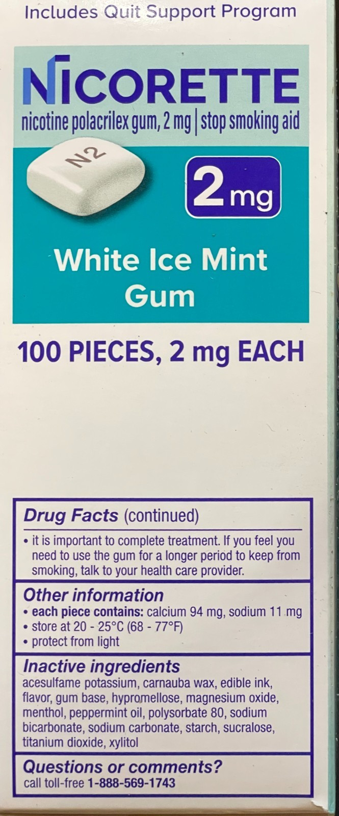 Nicorette White Ice Mint Nicotine Gum 2mg - 200 Count Exp 01/2028