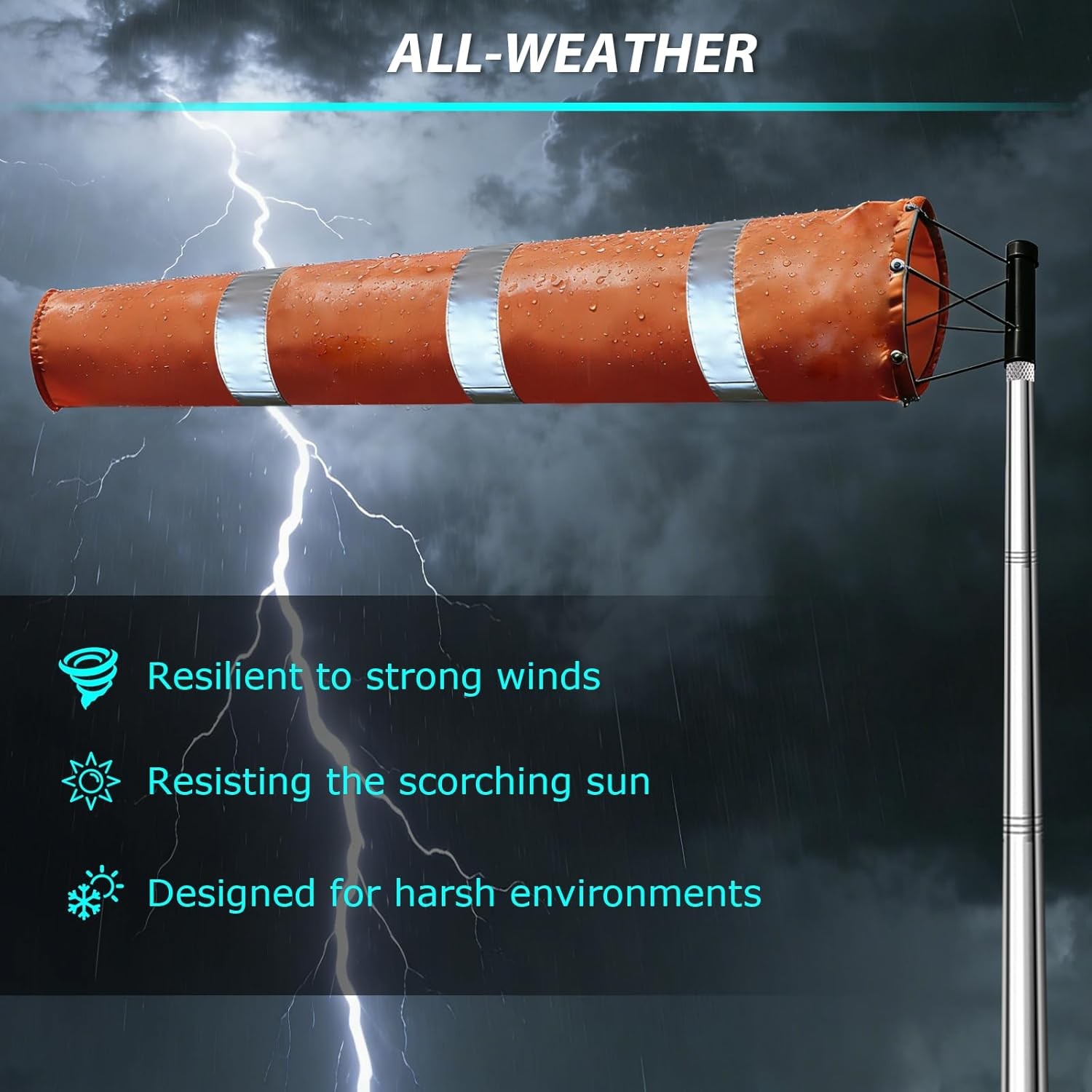 Airport Windsock Kit, 8 in x 36 in Aviation Grade Wind Sock Pole Kit with Swivel