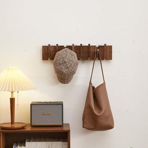 Wood Coat Rack Wall Mount, Coat Hooks Hanger Wall Mounted, Solid Walnut 8 Hooks