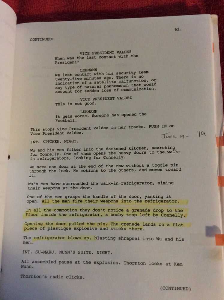 ORIGINAL SCRIPT CHAIN OF COMMAND ROY SCHEIDER MARIA C ALONSO ROGER WADE