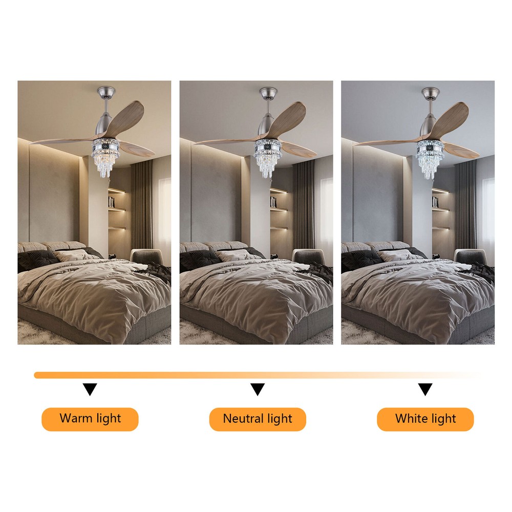 52" 3 Blades Indoor Control Remote Ceiling Fan with LED Light w/ Remote Control