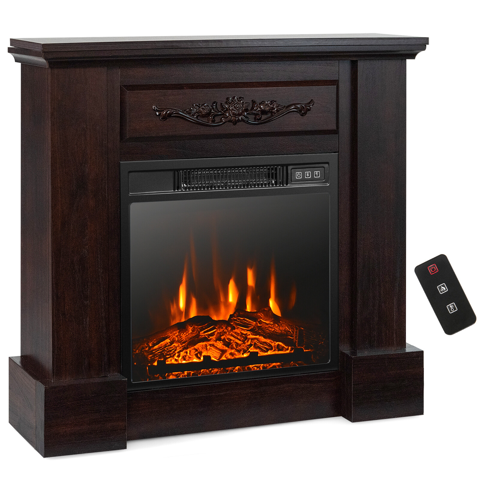 32" Heater Electric Fireplace Mantel TV Stand Space w/Remote Control 1400W