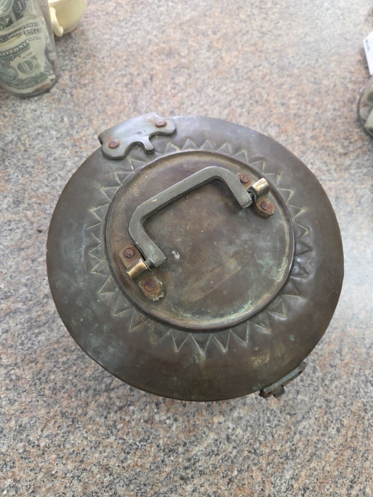 Antique Hand Made Round Brass Food Box