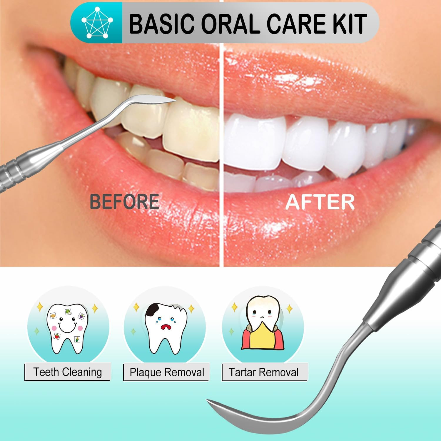 Dental Tools, Dental Pick for Teeth Cleaning, Stainless Steel Hygiene Kit with T