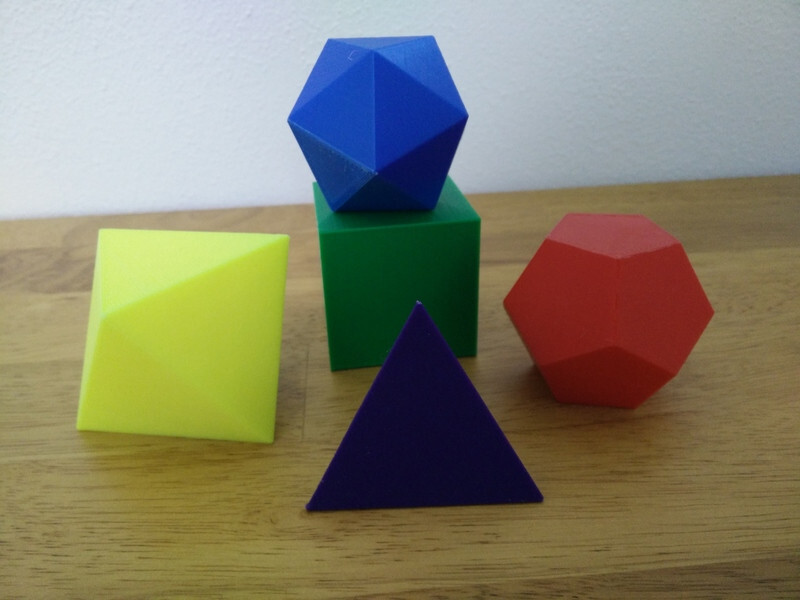 Five 5 Platonic Solids Model Set Geometry Math Models 3D Printed Multicolored