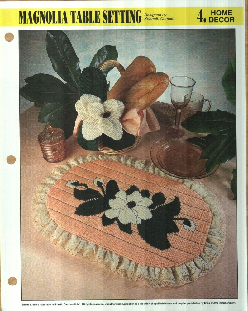NEW MAGNOLIA TABLE SETTING PLACE MAT ANNIE'S PLASTIC CANVAS PATTERN INSTRUCTIONS