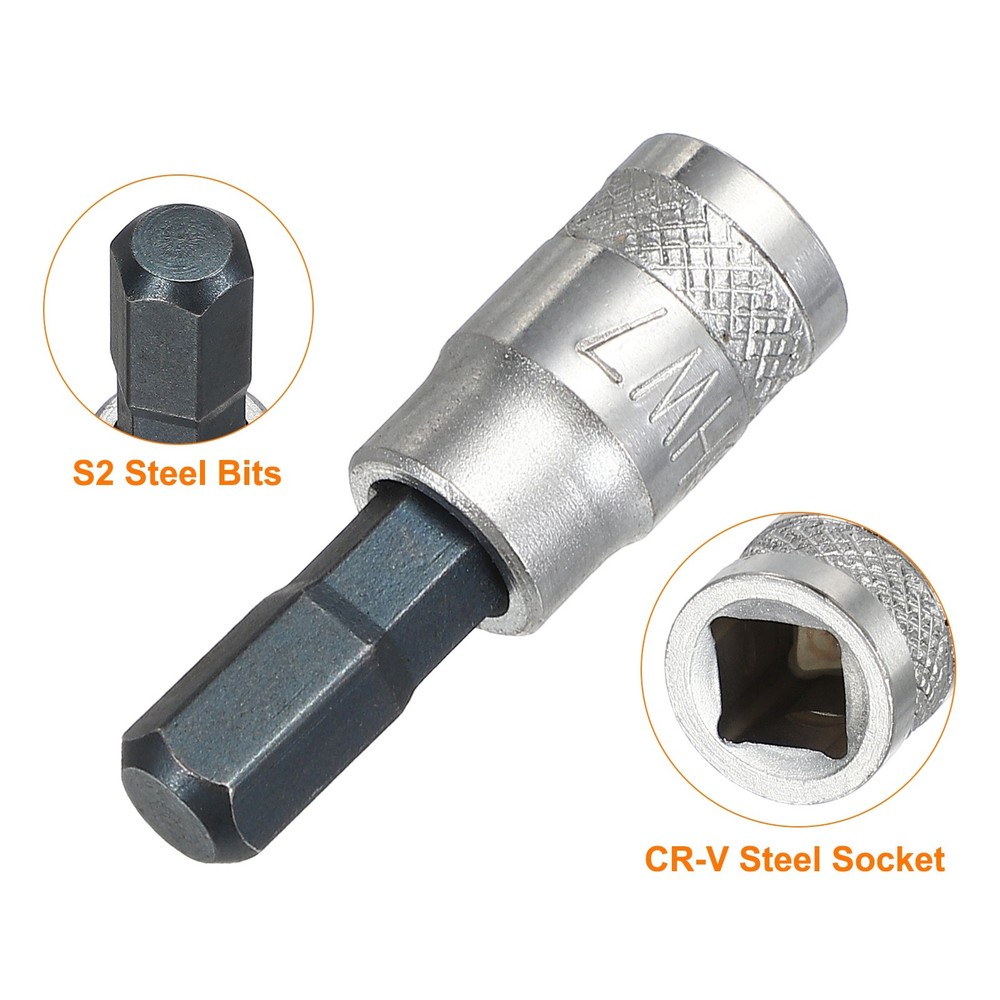 2Pcs Hex Bit Socket H7 1/4" Drive 1.5" Length S2 Steel Bit CR-V Socket