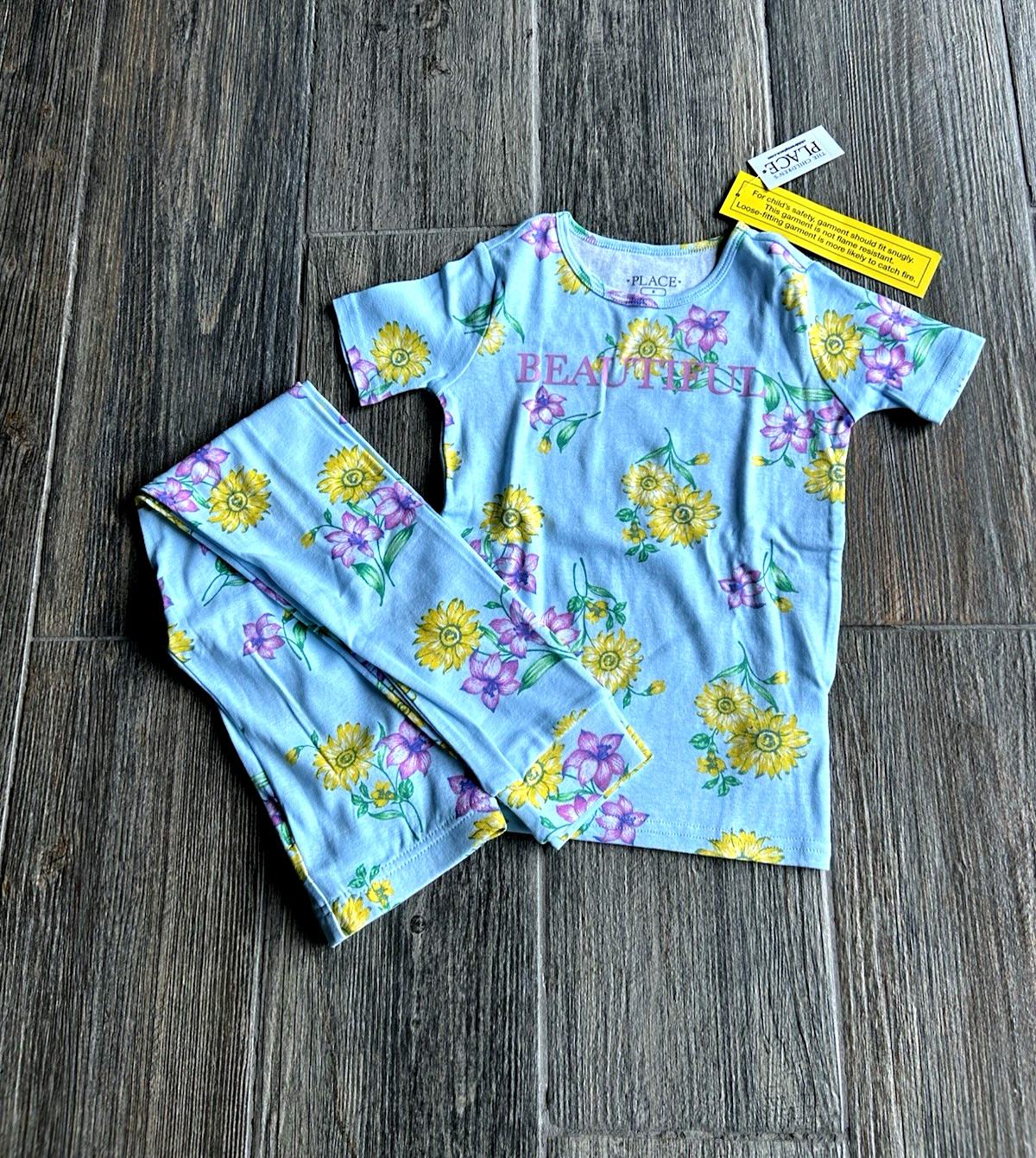 Children's Place Girl's Size 6 Flowered "Beautiful" Short Sleeve Long Pant Set
