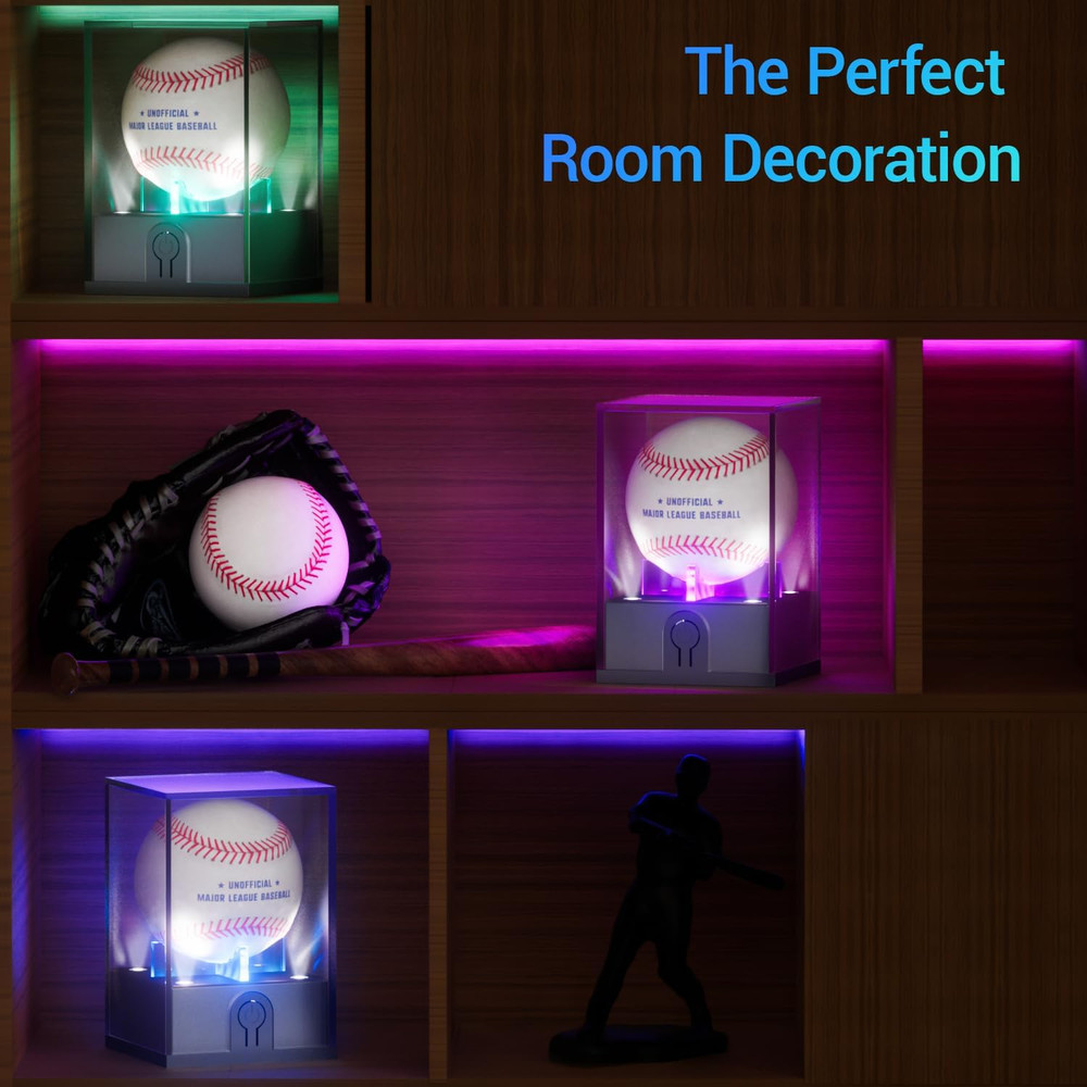 Baseball Display Case with Led Light, Light up Baseball Case for Display, Acryli