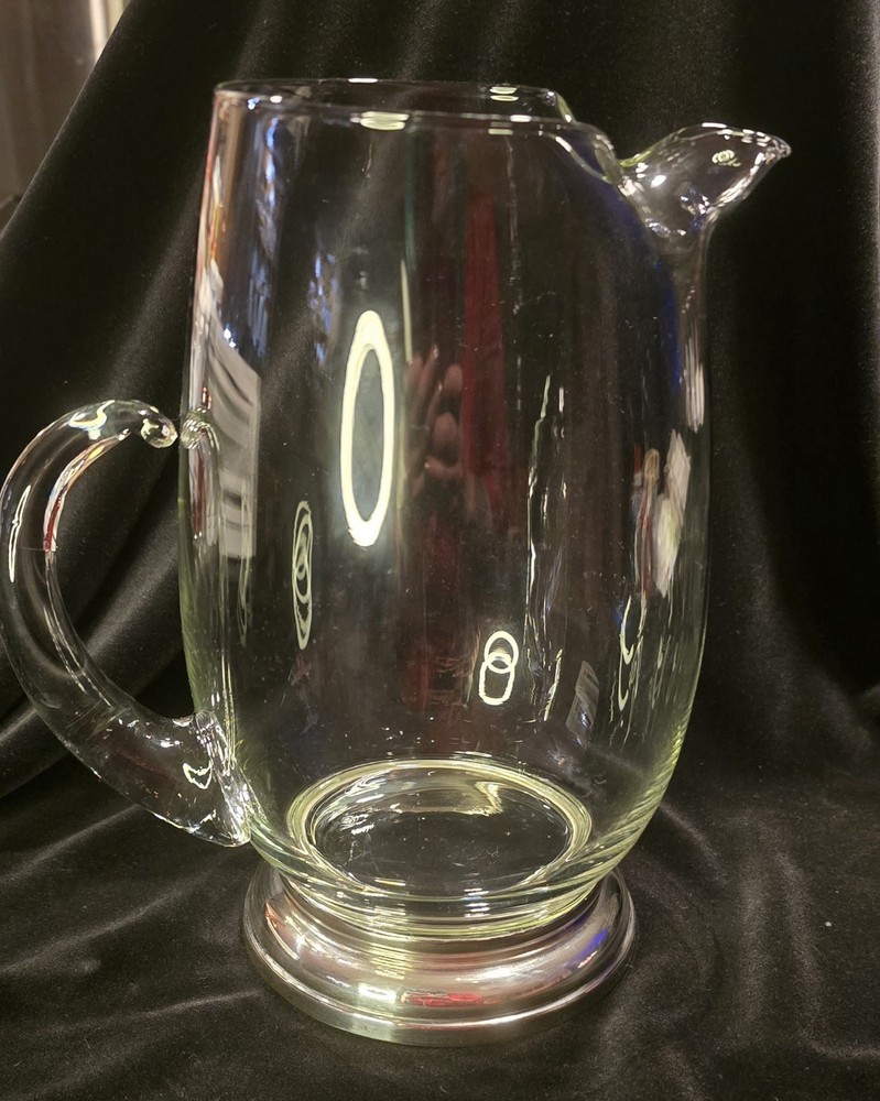 Large Glass Water Pitcher Silver Plate Base