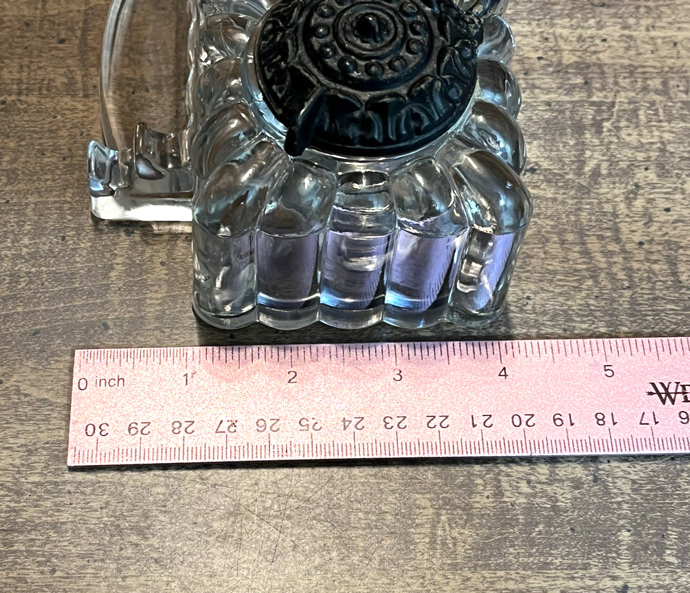 Antique "Tatum" Double Inkwell Pressed Glass w/Cast Iron Swivel Lids 1878-1900