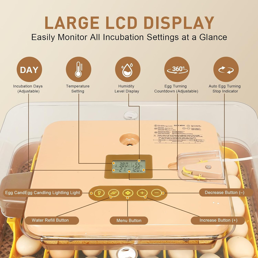 Automatic 56-Egg Incubator for Breeders, Sensor-Based Precise Humidity+Temp Cont
