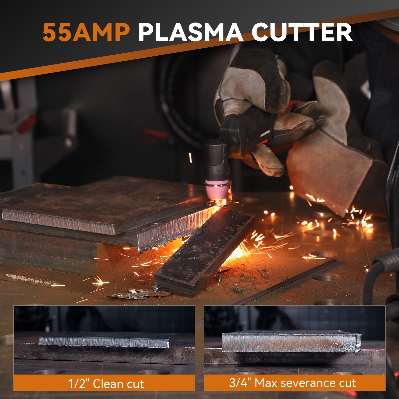 Non-Touch Pilot Arc Plasma Cutter 55A 3/4" Cutting LED Screen 120V/240V Voltage