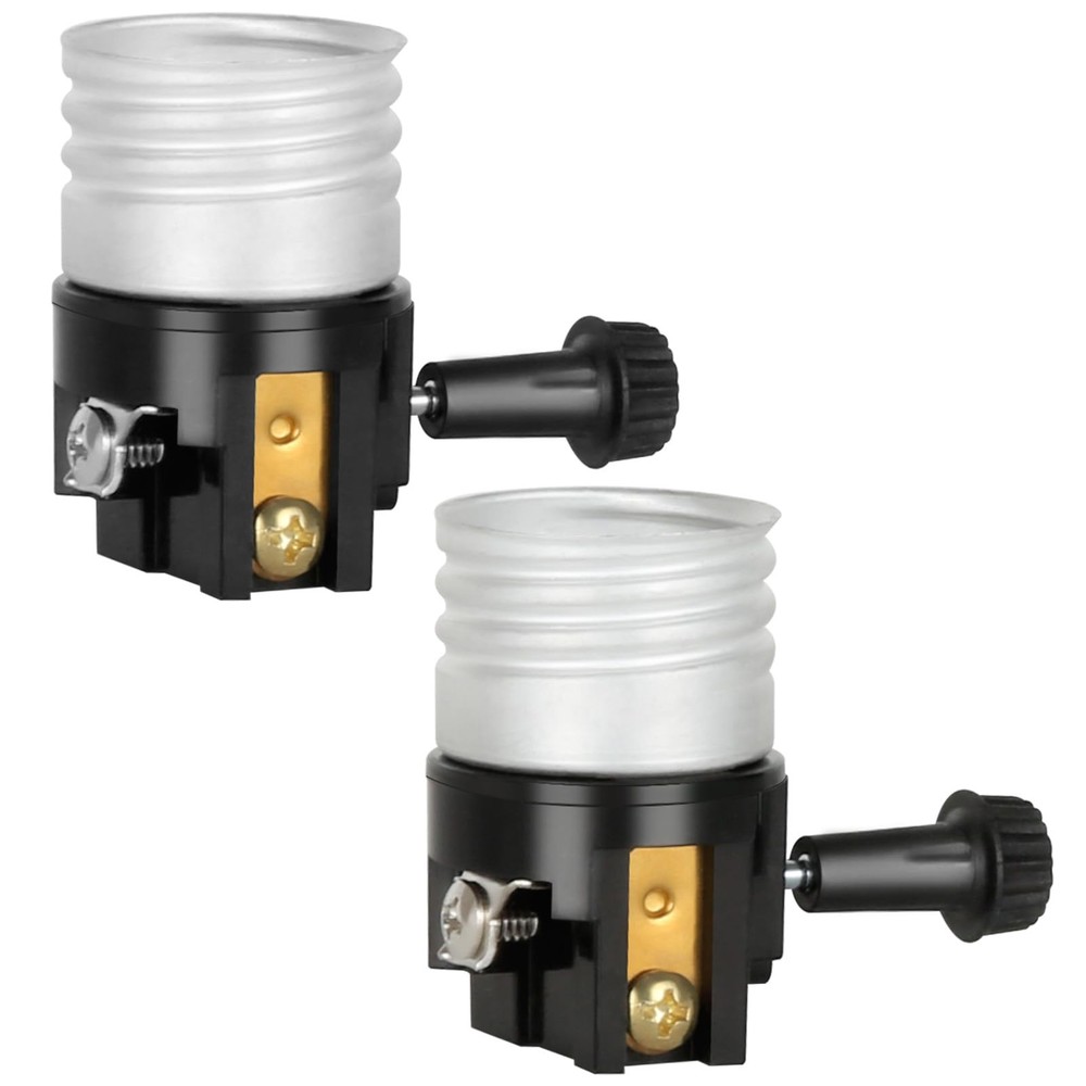 2 Pack UL Listed E26/E27 Light Socket Replacement with ON/Off Switch Black