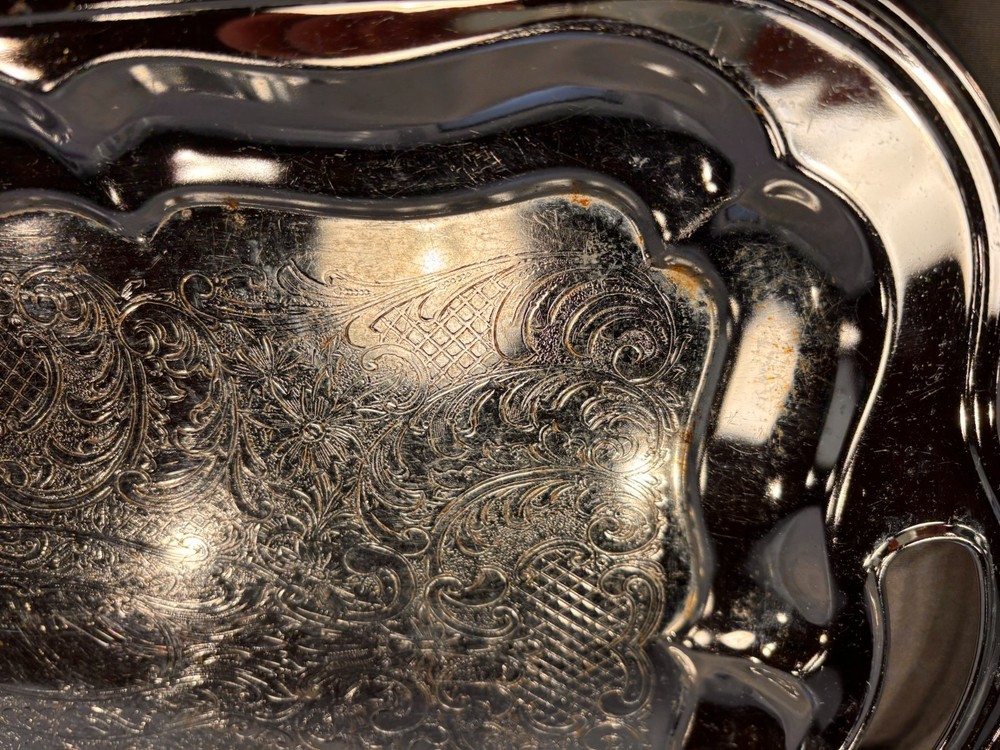 Vintage Silverplate Serving Tray with Handles – Unmarked