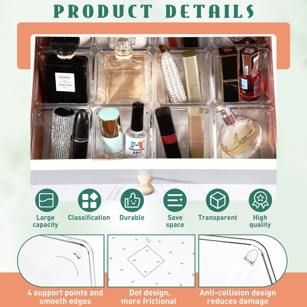 Tioncy 16 Pcs Stackable Clear Drawer Organizer Set 3" x x 2" Small clear