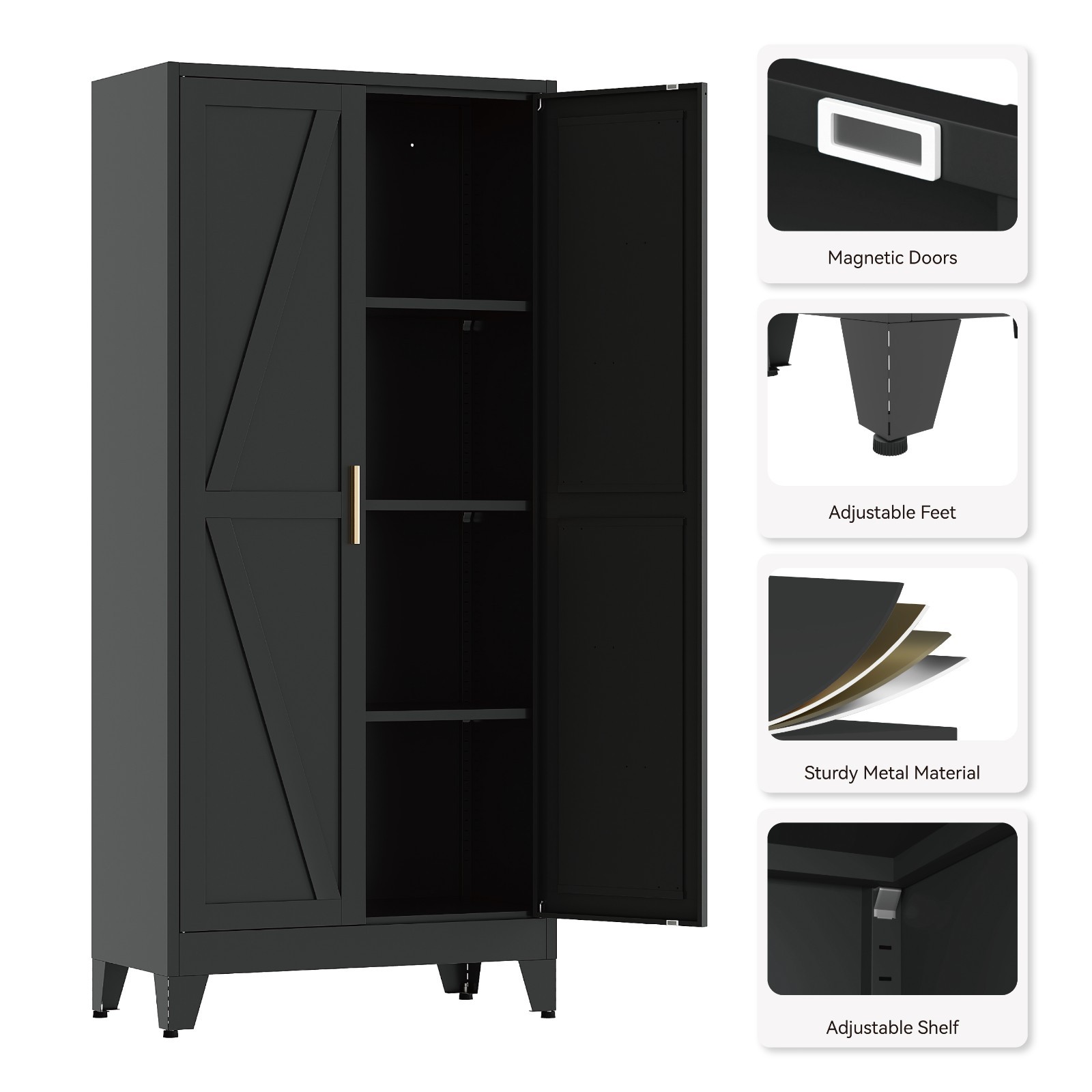 61" Tall Metal Pantry Cabinet, Black Metal Pantry Storage Cabinet