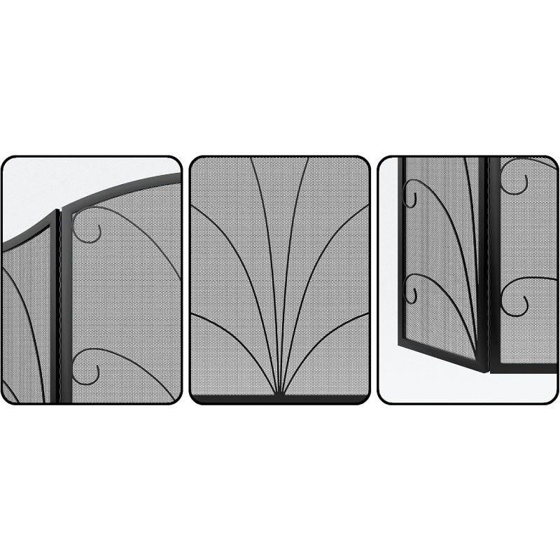 Arched Fireplace Screen Decorative, Handcrafted Scroll Wrought Iron Fireplace