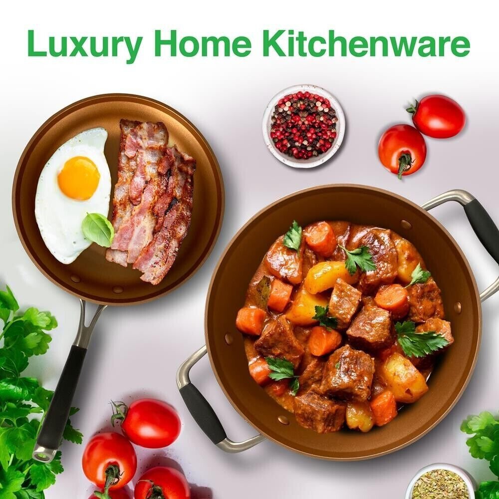 NutriChef 14-pcs Luxurious Stackable Cookware Set. Non-Stick Ceramic Coating