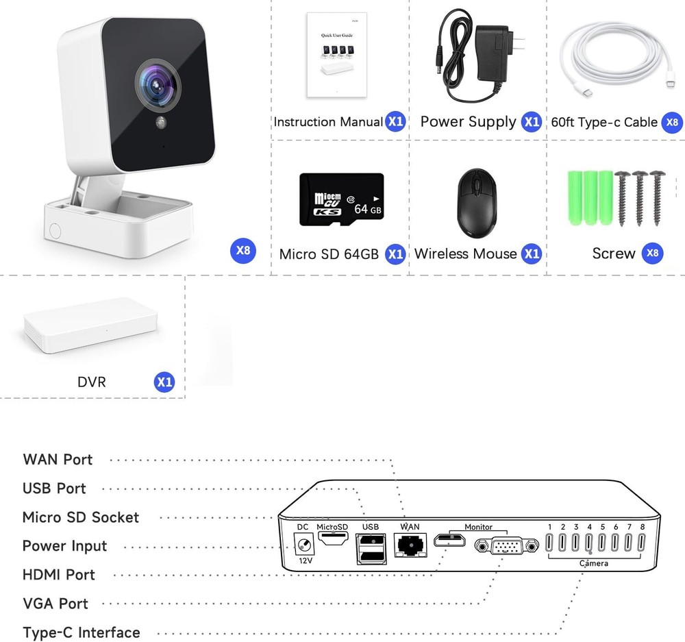 1080P HD 8CH DVR Security Camera System 8 Cameras Home Security CCTV System Kit