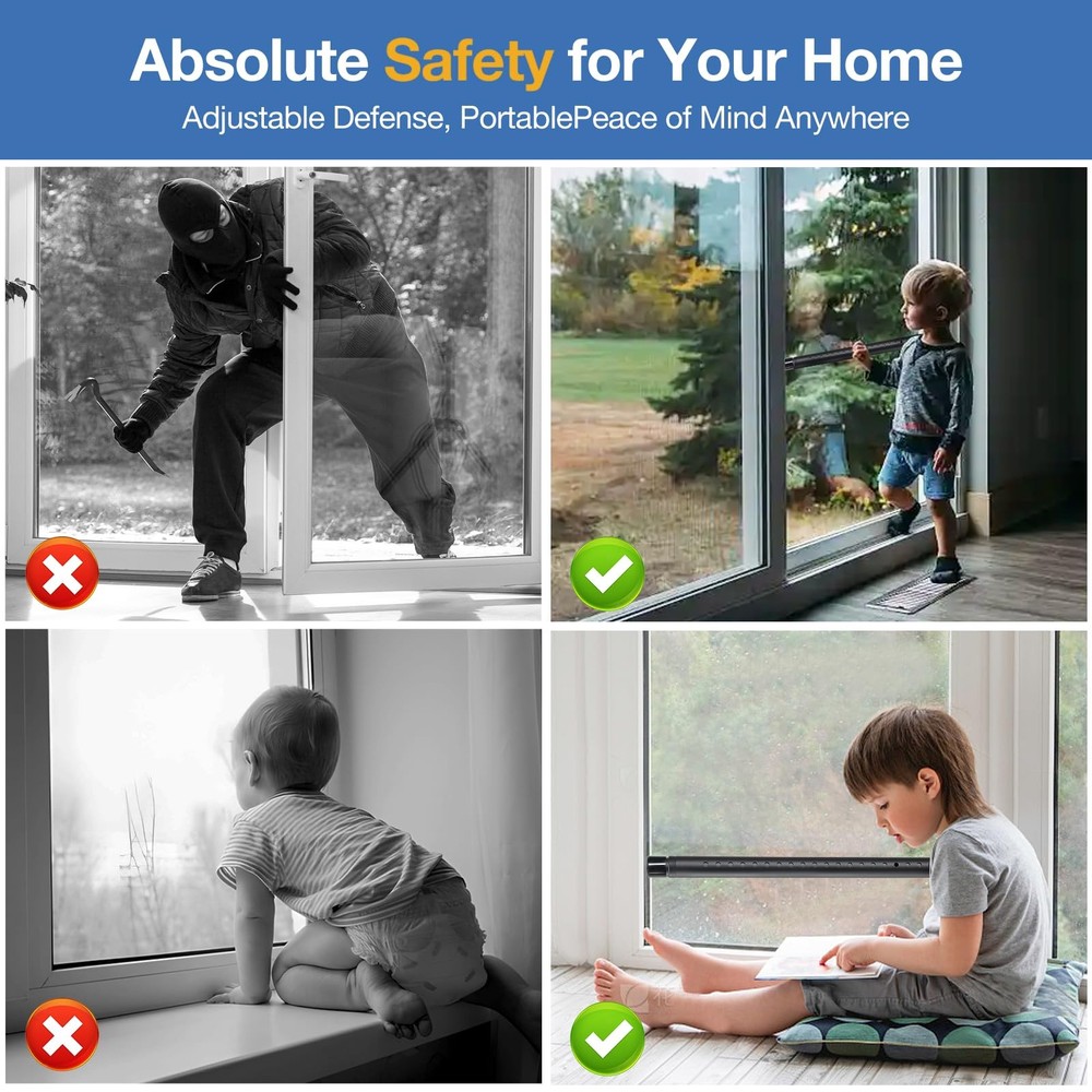 Sliding Door Security Bar, 3 Pack 18"-50" Adjustable Black - 3 Pack,