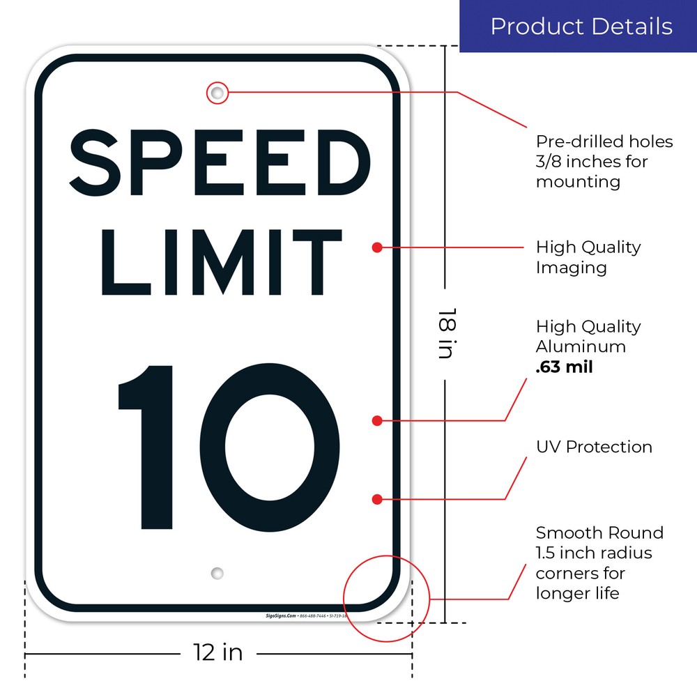 Speed Limit 10 MPH Sign,