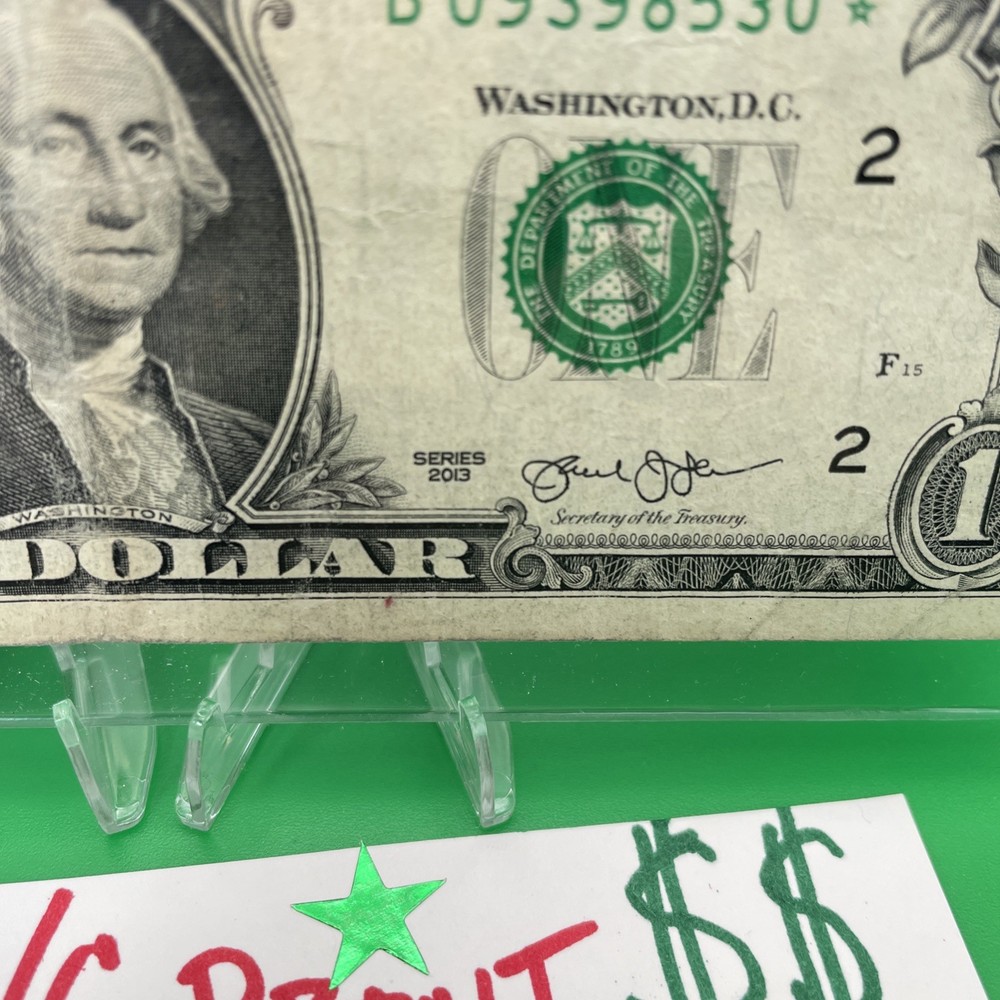 2013 B Duplicate Print ⭐️ STAR NOTE ERROR $1 Serial Number B09398530* D/C Print