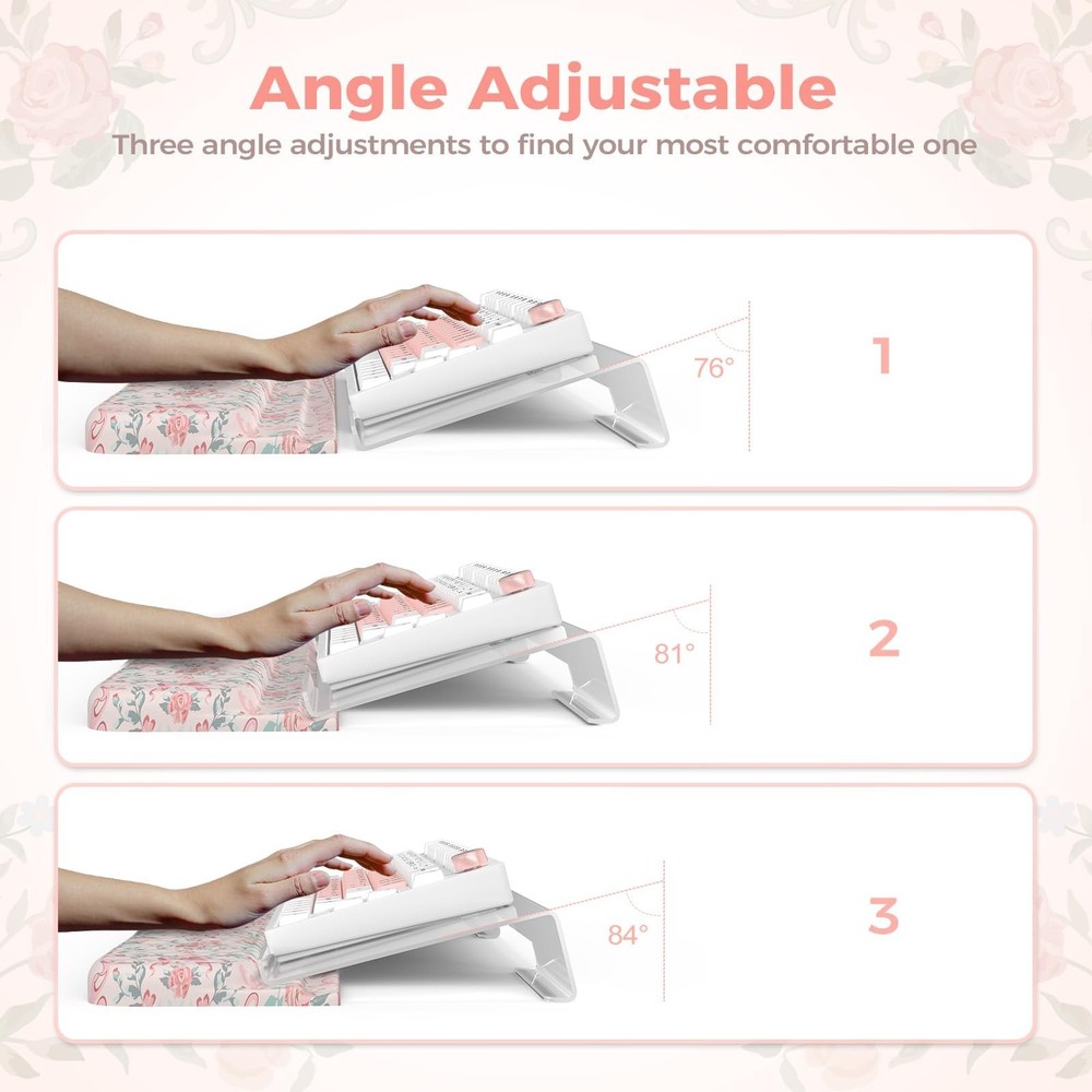 2 in 1 Wrist Support Pad for Keyboard, 3-Level Height Adjustment Keyboard Ris...