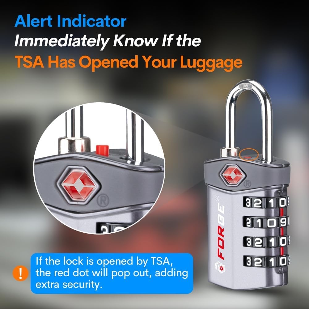 Forge 4-Digit Combination Lock, TSA 4 Pack 4 colors, Multicolor 4 Locks