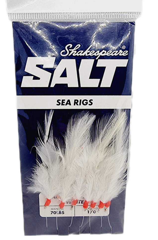 5 X Shakespeare 7 Hook Mackerel Feather Rig - WHITE (5 SETS)