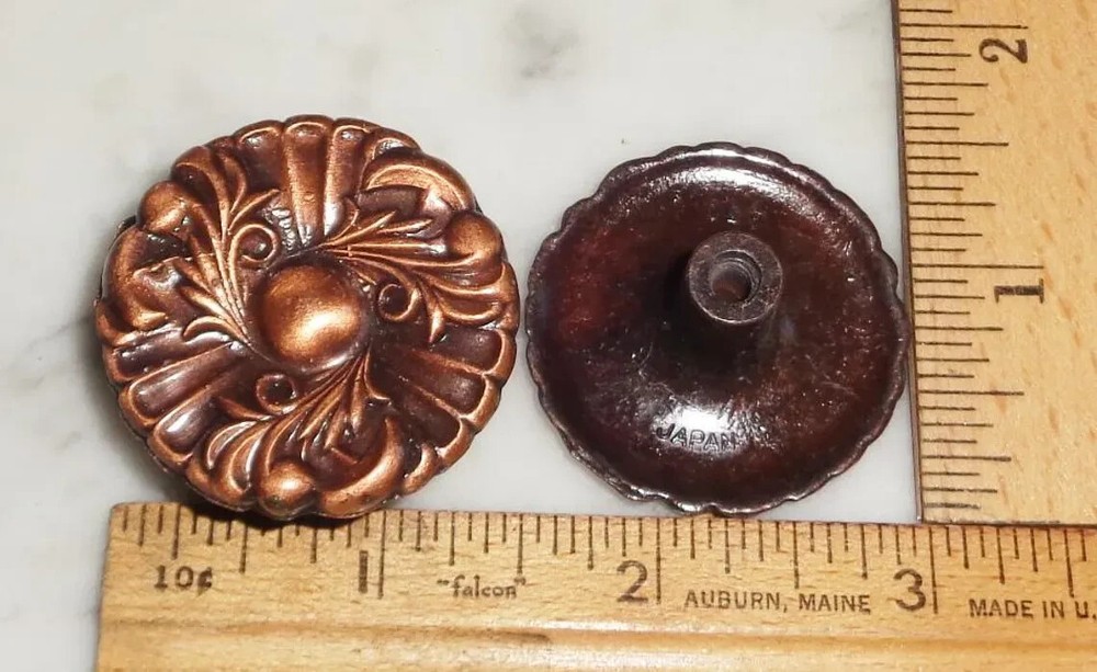 7 Rosette Copper Vintage Drawer Pull Cabinet Handle Knobs Made in Japan #250