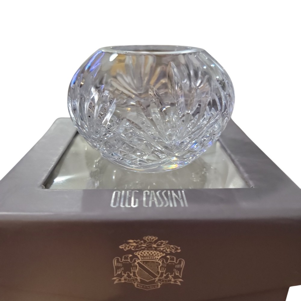 2 Oleg Cassini Crystal Pillar Candleholders Boxes Diameters Shapes Differ