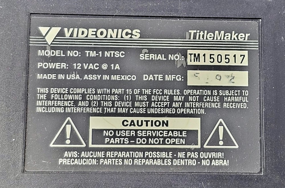 Videonics Video TitleMaker Model TM-1 - No Power Supply