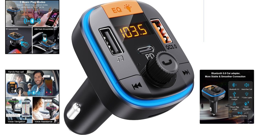 Versatile Bluetooth FM Transmitter with Fast Charge & Real-Time Voltage Display