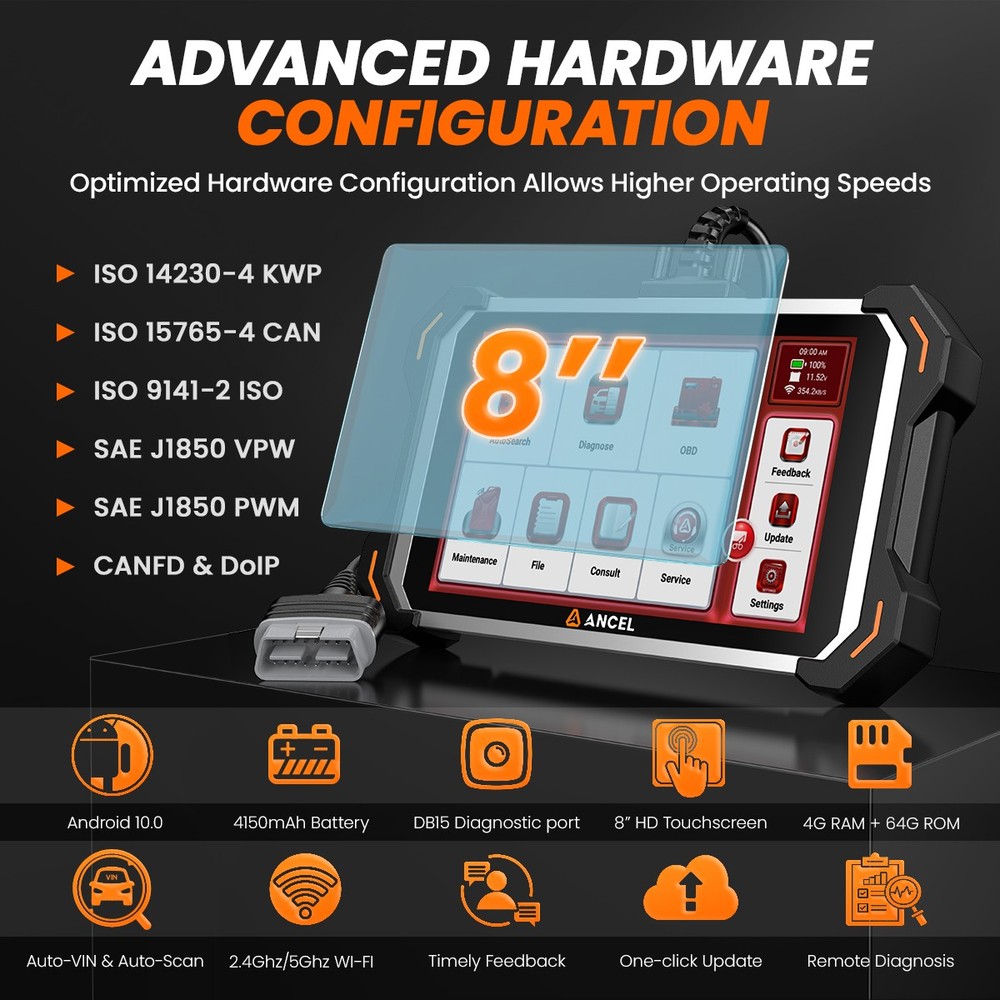 ANCEL DS600 Elite Auto Car Diagnostic Tool OBD2 Scanner CANFD & DOIP Active Test
